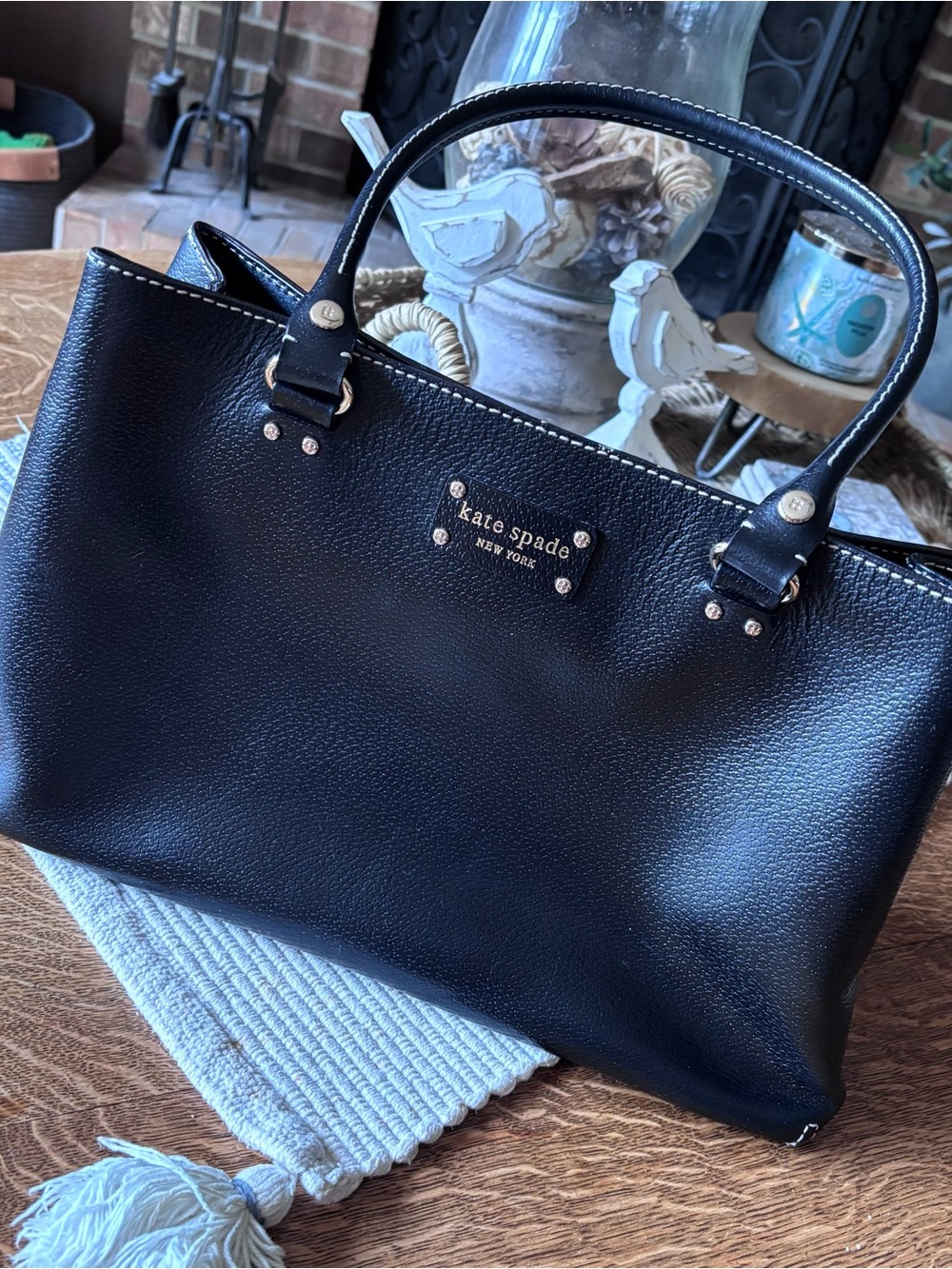 kate spade Black Pebbled Leather Tote with Gold Hardware